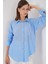 Kadın Nakışlı Oversize Gömlek 20338 - Mavi 1