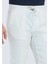 Ekru Çizgili Dokuma Jogging Fit Casual Keten Karışımlı Pantolon 3