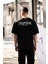 Unisex Bisiklet Yaka Baskılı Oversize T-Shirt - Siyah 2