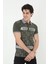 Erkek Yakalı Slim Fit Baskılı T-Shirt - Haki 4