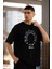Unisex Bisiklet Yaka Baskılı Oversize T-Shirt - Siyah 1