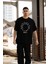 Unisex Bisiklet Yaka Baskılı Oversize T-Shirt - Siyah 3
