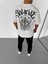 Unisex Bisiklet Yaka Baskılı Oversize T-Shirt - Beyaz 3