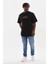 Unisex Baskılı Oversize T-Shirt - Siyah 4