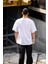 Unisex Bisiklet Yaka Baskılı Oversize T-Shirt - Beyaz 2