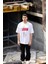 Unisex Bisiklet Yaka Baskılı Oversize T-Shirt - Beyaz 3