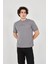 Unisex Jakar Kumaş Slim Fit T-Shirt - Boyalı Gri 2