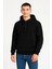 Erkek Ovarsize Kapüşonlu Swetshirt Kanguru Çepli Cıtcıtlı 3 Iplik Şardonlu Hoodie - Siyah 3