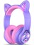 Kedi Kulaklı LED Işıklı Güvenli Ses Sınırlı 45 Saat Oynatma Süreli Bluetooth Çocuk Kulaklığı Mor 3
