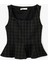 Kare Yaka Kolsuz Ekose Peplum Bluz 1