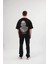 Unisex Bisiklet Yaka Baskılı Oversize T-Shirt - Siyah 3