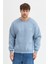 Oversize Bisiklet Yaka Şardonlu Erkek Sweatshirt 3 Iplik Pamuklu Mavi - 2xl 3