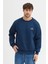 Oversize Bisiklet Yaka Şardonlu Erkek Sweatshirt 3 Iplik Pamuklu Indigo - 2xl 1
