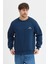 Oversize Bisiklet Yaka Şardonlu Erkek Sweatshirt 3 Iplik Pamuklu Indigo - 2xl 3