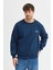Oversize Bisiklet Yaka Şardonlu Erkek Sweatshirt 3 Iplik Pamuklu Indigo - 2xl 4