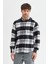 Erkek Siyah Beyaz Kareli Flanel Oduncu Kışlık Cepsiz Gömlek Overshirt 1