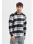 Erkek Siyah Beyaz Kareli Flanel Oduncu Kışlık Cepsiz Gömlek Overshirt 2