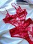 Kadın Iç Çamaşır Takımı Glam Kırmızı Dantel Askılı Balenli Sütyen Takım Kalpli Bodysuit Bralet-Tanga 3