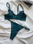 Kadın Iç Çamaşır Takımı Mesh Çizgili Desenli Dantelli Balenli Sütyen Askılı Bralet ve Tanga Yeşil 3