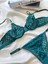 Kadın Iç Çamaşır Takımı Mesh Çizgili Desenli Dantelli Balenli Sütyen Askılı Bralet ve Tanga Yeşil 4