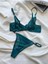 Kadın Iç Çamaşır Takımı Mesh Çizgili Desenli Dantelli Balenli Sütyen Askılı Bralet ve Tanga Yeşil 5