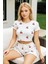 Venüsshopping- Beyaz Üstüne Kiraz Desenli Şortlu Pijama Takımı 1