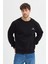 Oversize Bisiklet Yaka Şardonlu Erkek Sweatshirt 3 Iplik Pamuklu Siyah - M 1