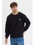 Oversize Bisiklet Yaka Şardonlu Erkek Sweatshirt 3 Iplik Pamuklu Siyah - M 3