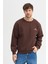 Oversize Bisiklet Yaka Şardonlu Erkek Sweatshirt 3 Iplik Pamuklu Kahverengi - Xl 1