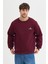Oversize Bisiklet Yaka Şardonlu Erkek Sweatshirt 3 Iplik Pamuklu Bordo - L 1
