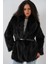 Kadın Kemerli Oversize Kürklü Kaban 9156 - Siyah 1