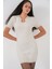 Kadın Kolye Detaylı Triko Elbise 15989 - Ekru 3