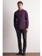 Mor Düğmeli Yaka Örme Uzun Kol Performans Ürün Slim Fit Esnek Gömlek 1004255270 6