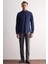 Lacivert Düğmeli Yaka Kendinden Desenli Örme Uzun Kol Performans Ürün Slim Fit %100 Pamuk Gömlek 1004255272 5