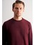 Bordo Uzun Kol Bisiklet Yaka Düz Pamuklu Comfort Fit Sweatshirt 1013255150 9