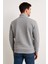 Erkek Dik Yaka Sweatshirt Dik Yaka Yarım Fermuarlı 3 Iplik Şardonlu Pamuk Kumaş - Gri 2