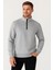 Erkek Dik Yaka Sweatshirt Dik Yaka Yarım Fermuarlı 3 Iplik Şardonlu Pamuk Kumaş - Gri 3