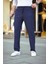 Erkek Cizgili Dokuma Krep Jogger Buggy Pantalon Rahat Kalıp - Lacivert 2