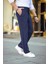 Erkek Cizgili Dokuma Krep Jogger Buggy Pantalon Rahat Kalıp - Lacivert 3