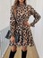 Kadın Uzun Kollu Yarı Balıkçı Yaka Leopar Desenli Modal Mini Elbise 4