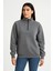 Üç Iplik Dık Yaka Yarım Fermuarlı Sweatshirt - Antrasit 1