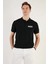 Yakası Düğmeli Yakalı Pike Baskılı T-Shirt - Siyah 2