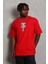 Unisex Oversize Baskılı Bisiklet Yaka T-Shirt - Kırmızı 2