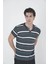 Erkek Yakalı Slim Fit Dokuma Çizgili T-Shirt - Haki 1
