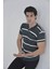 Erkek Yakalı Slim Fit Dokuma Çizgili T-Shirt - Haki 3