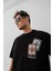 Erkek Baskılı Oversize T-Shirt - Siyah 1