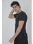 Erkek Yandan Fermuarli Slim Fit T-Shirt - Siyah 1