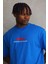 Unisex Baskılı Oversize T-Shirt - Mavi 3