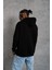 Erkek Oversize Kapüşonlu Sweatshirt – Siyah Renk Üç Iplik Içi Pamuklu Kanguru Cepli Baskıl 3