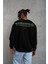 Erkek Oversize Sweatshirt – Siyah Renk Ön ve Sırt Baskılı, Üç Iplik Içi Pamuklu Kumaş, 2